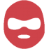 Red ski mask icon with white areas for eyes and mouth on a plain background.