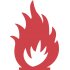 Red graphic icon of a flame with white highlights, representing fire or heat.