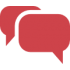 Two overlapping red speech bubbles on a white background.