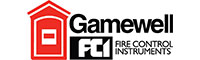 Gamewell FCI Fire Control Instruments logo with a red alarm box icon to the left of the company name in black text.