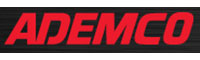 ADEMCO logo in bold red capital letters on a dark horizontal striped background.